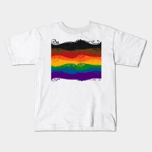 Fancy Swooped and Swirled Inclusive Rainbow Pride Flag Background Kids T-Shirt